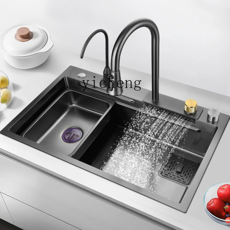 

YY Waterfall Sink Large Single Sink Kitchen Vegetable Basin 304 Stainless Steel Vegetable Washing Sink