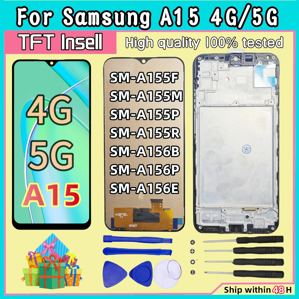 6.5'' Tested A15 4G SM-A155F LCD Display Screen For Samsung A15 5G A156 SM-A156B Lcd Display Digital Touch Screen with Frame