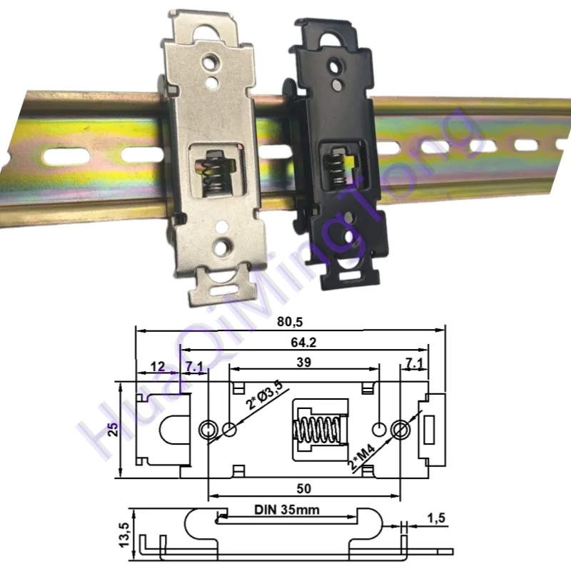 C45/DIN 35mm rail buckle-small size Iron buckle 4 holes -80.5 long, suitable for relay, switch installation