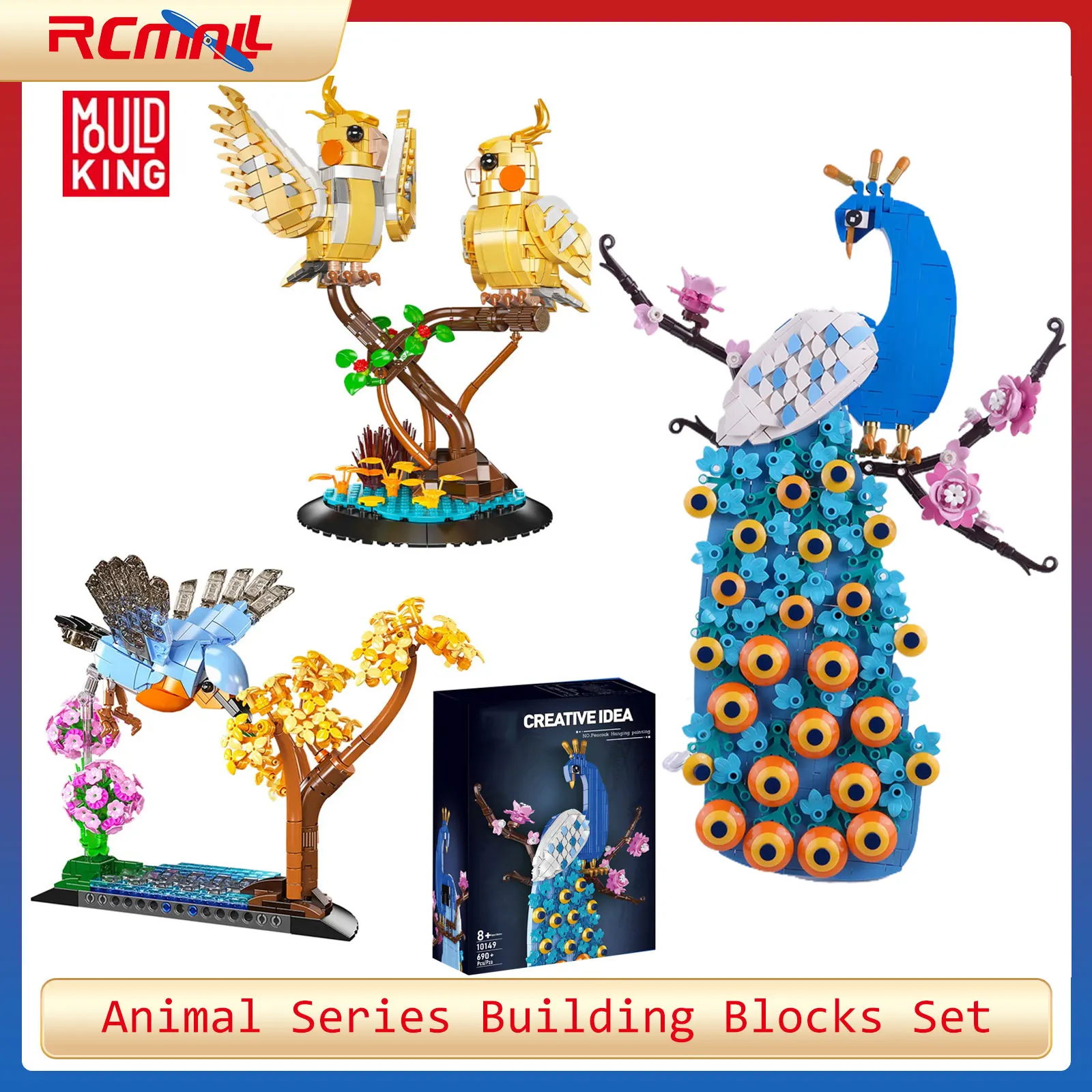 Molde rei pavão pendurado imagem blocos de construção conjunto papagaio robin montagem tijolos brinquedo animal criativo ornamentos decorativos