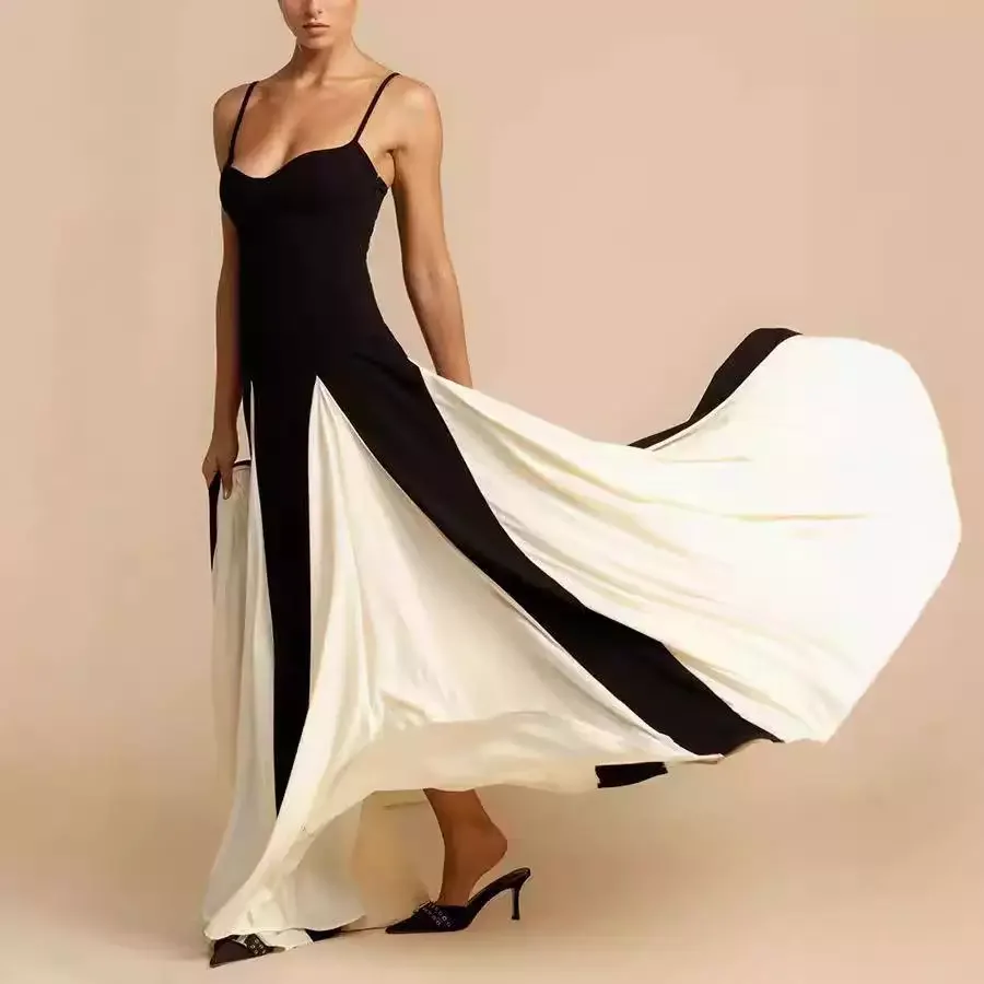 

Summer new style of high-end black and white contrast dress for women, with a design sense of a small crowd, a-line, and a slimm