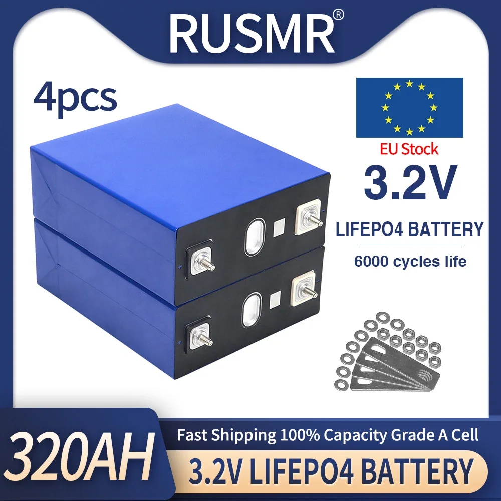 4PCS 3.2v 320ah Lifepo4 Lithium Iron Phosphate Battery DIY 12V 24V 36V 48V Grade A Rechargeable Cells For Solar Storage System