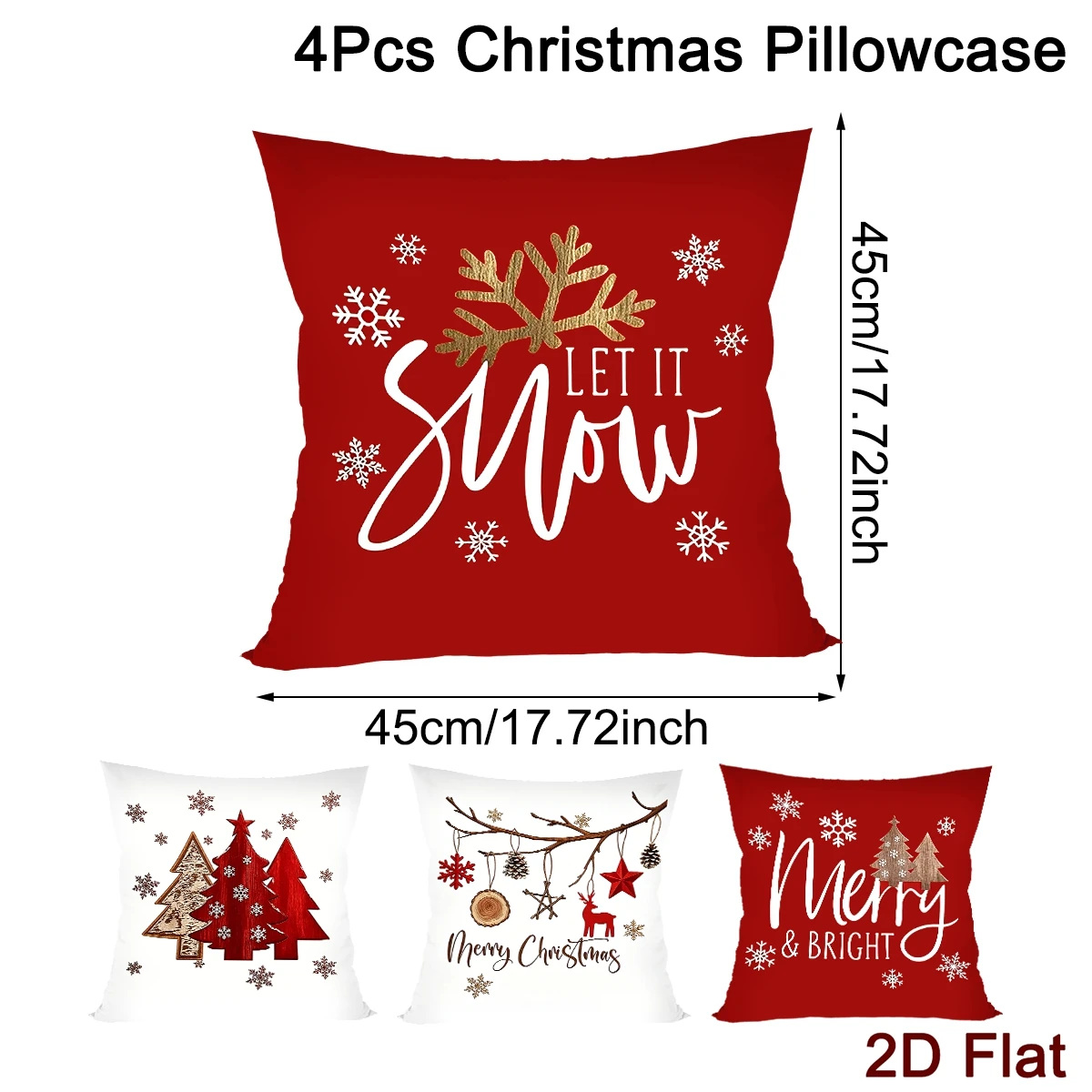 4pcs Merry Christmas Pillow Covers Snowflakes Xmas Tree Soft Polyester Throw Pillow Covers Christmas Decor for Home Sofa 2026
