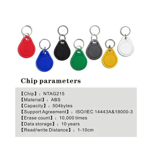 Imagen 2 del producto 5-100 piezas NFC 215 etiquetas llavero 13,56 Mhz ISO14443A RFID tarjeta inteligente Chip llavero copia clon para todos los teléfonos habilitados para NFC