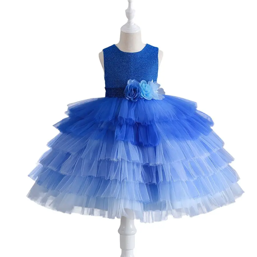 Kids Tired Gradient Tulle Dress for Wedding Knee-length Princess First Communion Gowns Party Pageant Dress For 3-10 Yr Girls