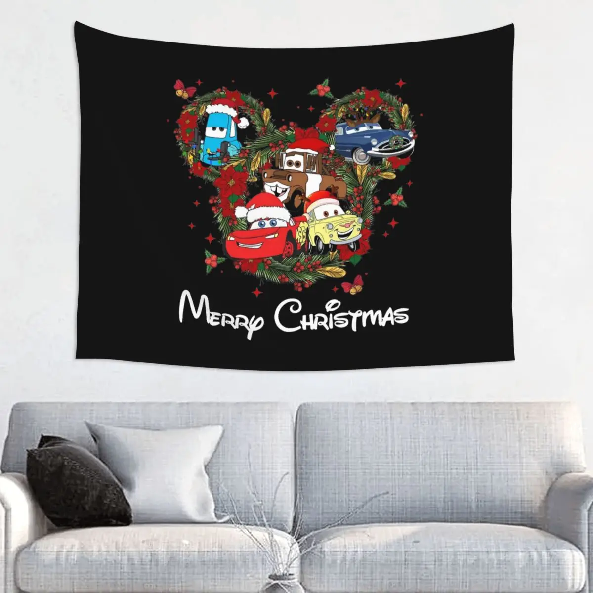 Merry Christmas Mouse Mickey Car Tapestry Bohemian Wall Hanging Lightning Mcqueen Room Decoration Background Retro Tapestries