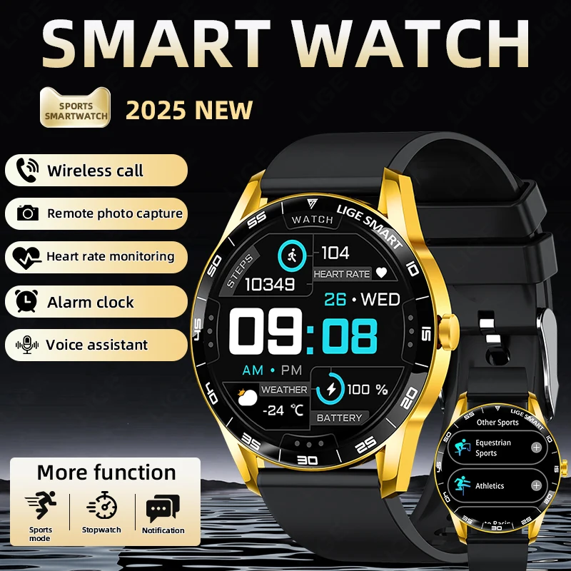 

LIGE Smart Watch Men Full Touch Screen Bluetooth Call Heart Rate Monitor Waterproof Sports Activity Fitness AI Voice Smartwatch
