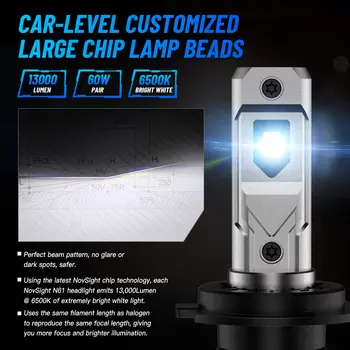 NOVSIGHT N61 LED 頭燈燈泡 H4 H7 H11 H13 9005 9006 9007 60W 13000LM 6500K 迷你尺寸帶風扇,適用於 9-32V 汽車 10 最佳銷售 福特福克斯3 LED大燈 - №8