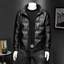 Men Down Jacket Stylish Men's Down Cotton Jacket Warm Regular Fit Coat with Stand Collar Zipper Closure for Autumn Winter Solid