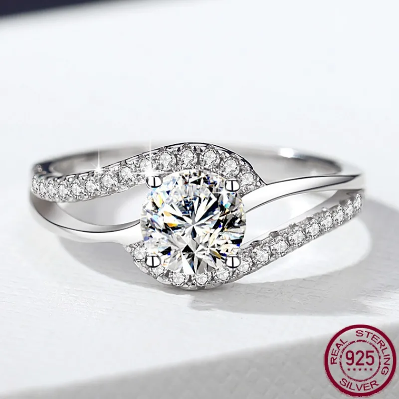 

New moissanite ring s925 pure silver angel's eye Mobius ring silver jewelry wedding jewelry