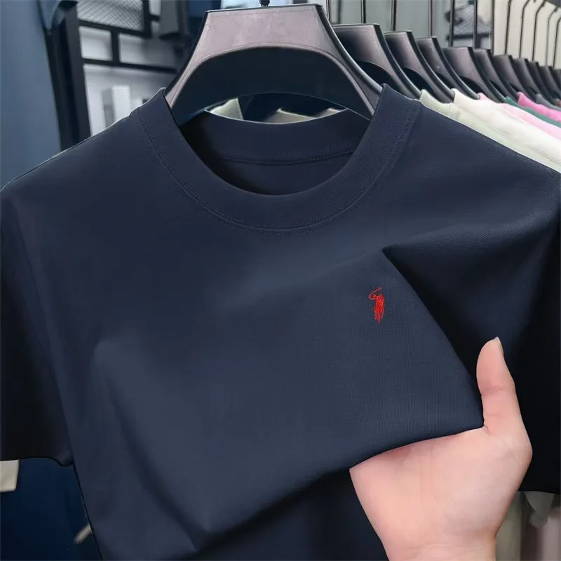 Men's Premium Cotton Short Sleeve T-Shirt Trendy Pony Embroidery Summer Comfortable Casual Crew Neck Top — купить у AliExpress WW