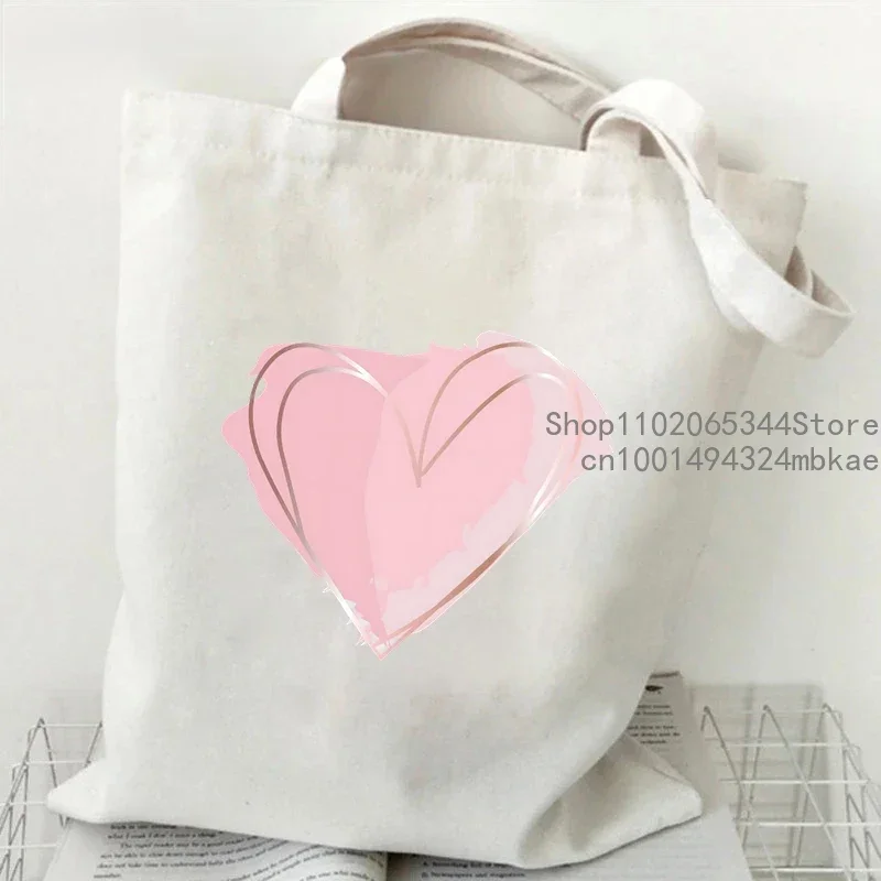 Korea Ulzzang Ins Heart Shoulder Bag Women Harajuku Art Vintage Canvas Tote Bag Large Capacity Casual Shopper Bags Teen Handbag