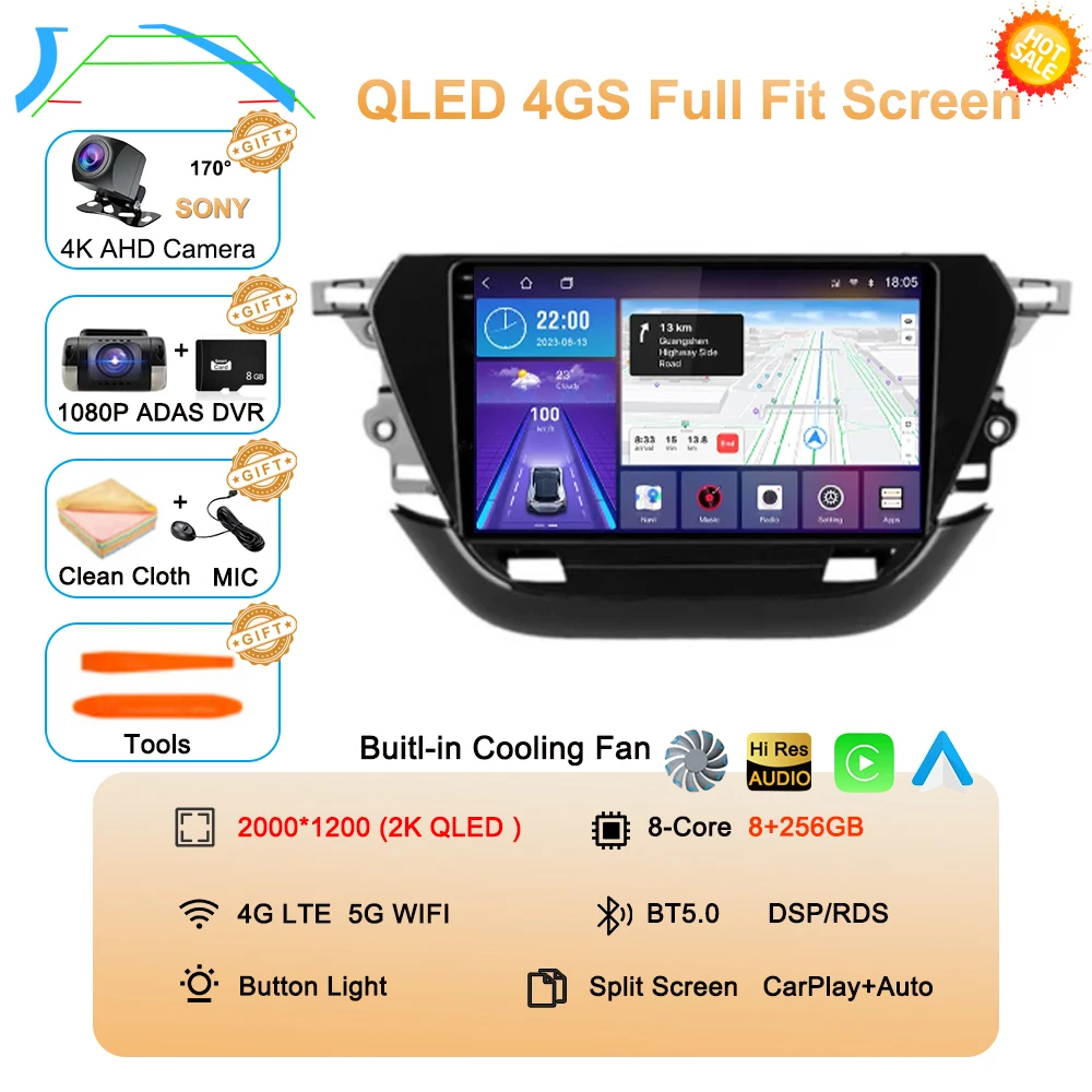 Android 16 autoradio voor Opel Corsa F 2019-2023 touchscreen, autoradio, videospeler, navigatie, GPS, multimedia, BT, Carplay