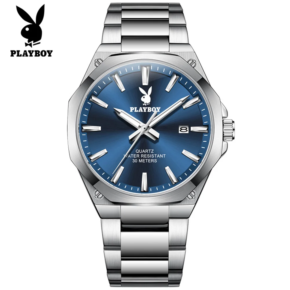 PLAYBOY 3123 Men's Watch Solid Stainless Steel Fashion Watch Waterproof Automatic Date Luminous Quartz Watch Men's Watch
