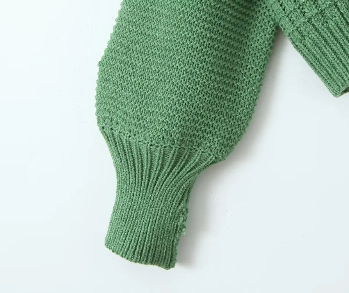 Dave&Di French Minimalist Round Neck Green Basic Knitwear For Autumn Winter Fashion Elegant And Loose Sweater Women