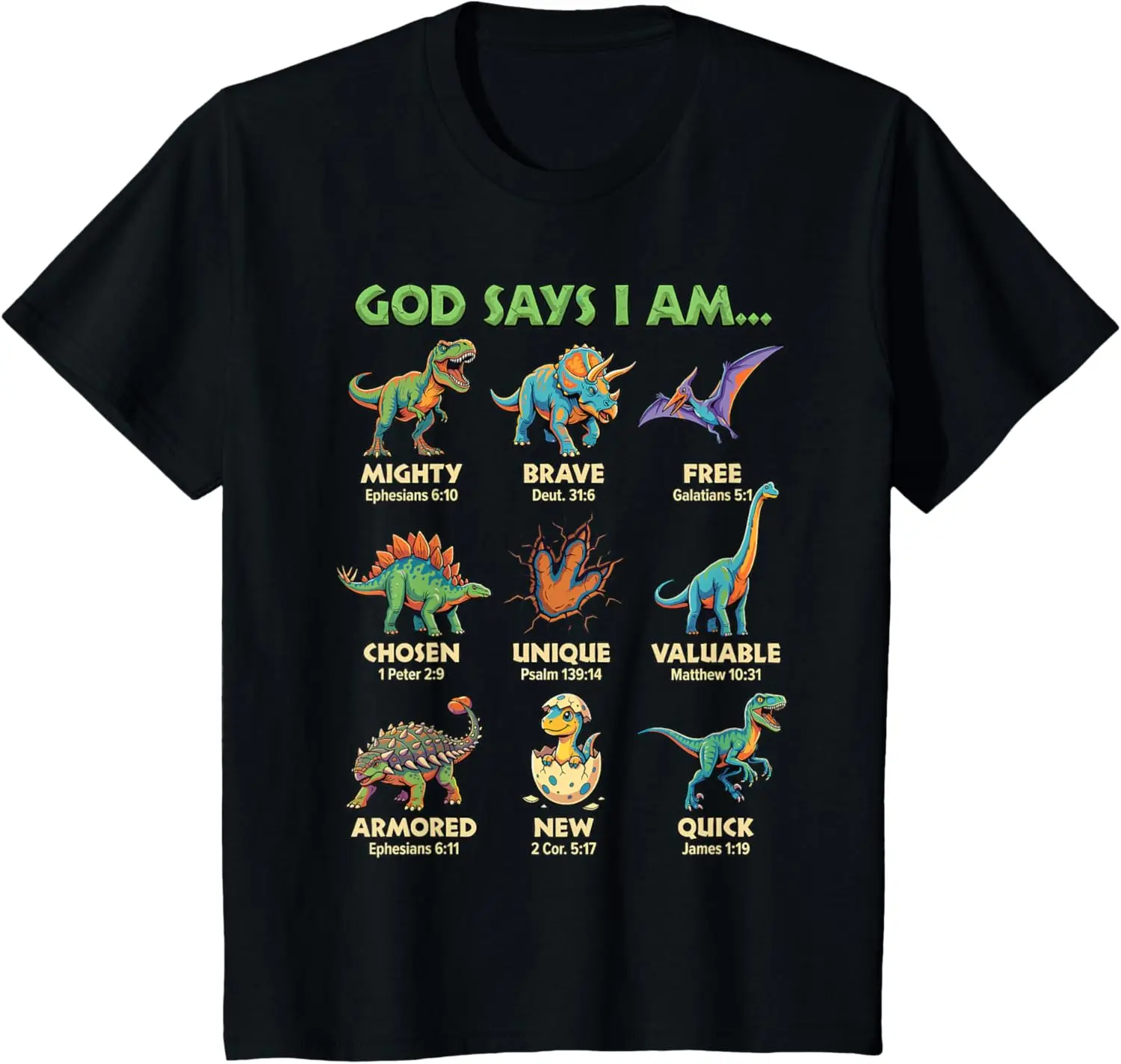 God Says I Am Bible Verses Dinosaurs for Christian Boys T-Shirt Cotton Short Sleeve Tee Gifts for Kid Graphic T Shirts