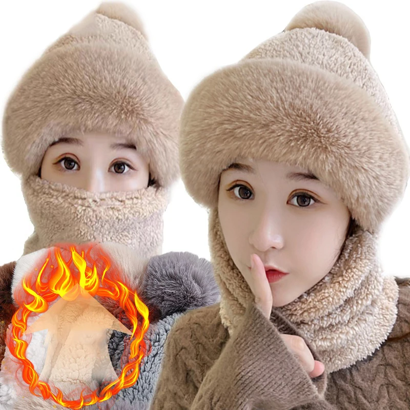 Plush Hat Women S Scarf Mask Integrated Ear Protection And Headband Cap