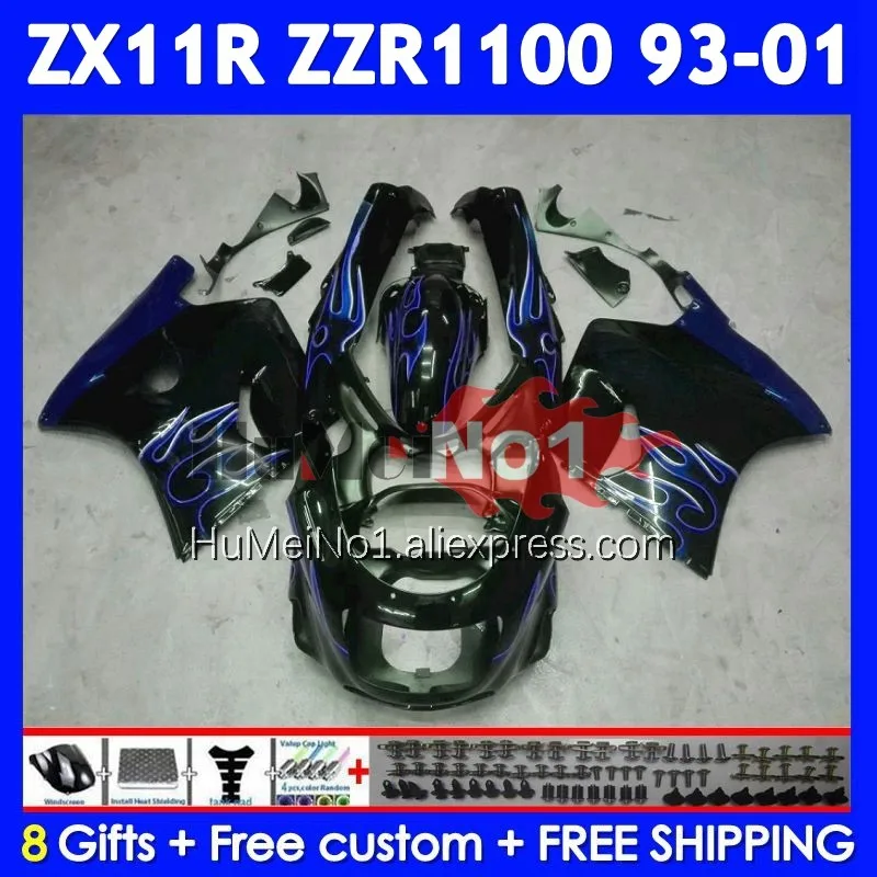 ZZR1100 For KAWASAKI NINJA ZX 11R ZX11 R 93 94 95 96 97 223No.21 ZX-11R ZX11R ZZR 1100 1998 1999 2000 2001 Blue flames Fairing