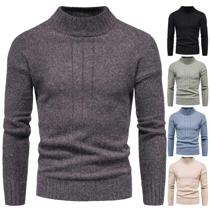 

2023 Casual Autumn Sweater New Knitwear Men's Half High Collar Men's Long Sleeve Slim Fit Jacquard Top