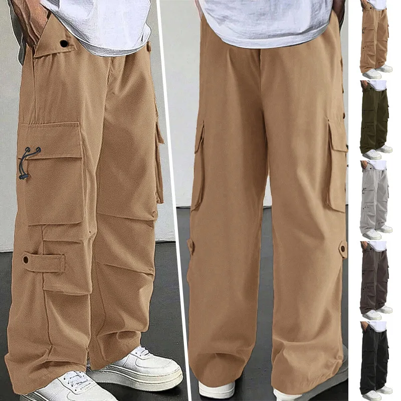

American Functional Paratrooper Cargo Pants Men Autumn Loose Wide-Leg Straight-Cut Quick-Dry Casual Trousers Trendy Baggy Pants