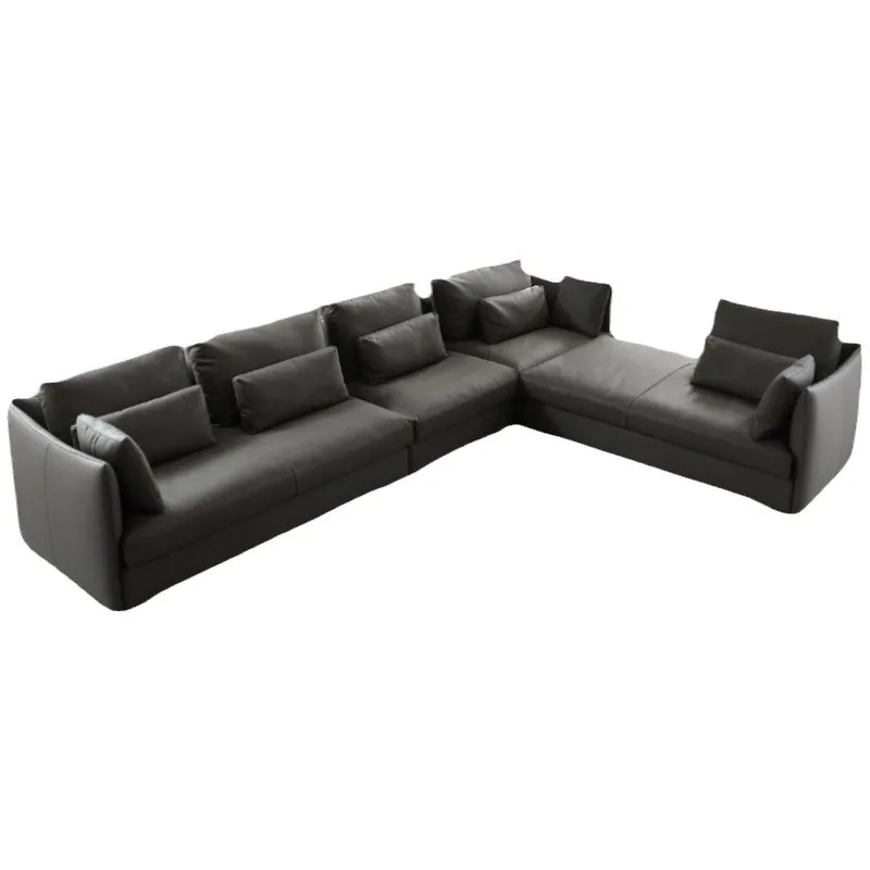 

Italian minimalist nappa leather art leather sofa living room large flat-floor villa straight row down