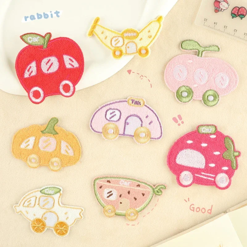 

Cartoon Embroidery Patches Fruit Taxi Car Self-adhesive Stickers for Clothes Kids Backpack Hat Washable Personalized Accessories