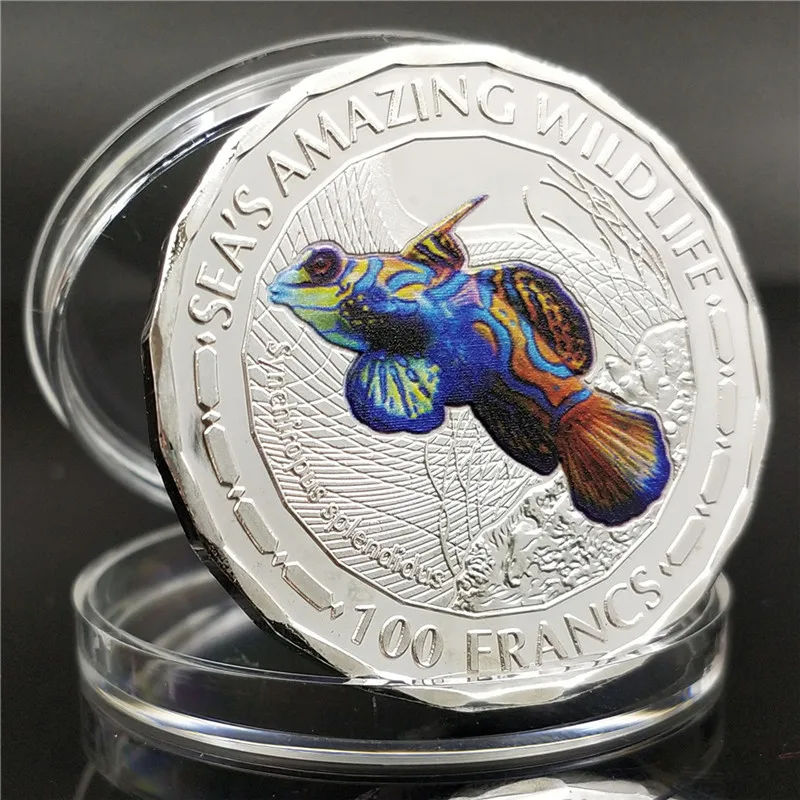 8pcs/set Marine Animals and Rare Animals Silver Plated Challenge Coin 100 FRANCS Collection Gift - Image 2