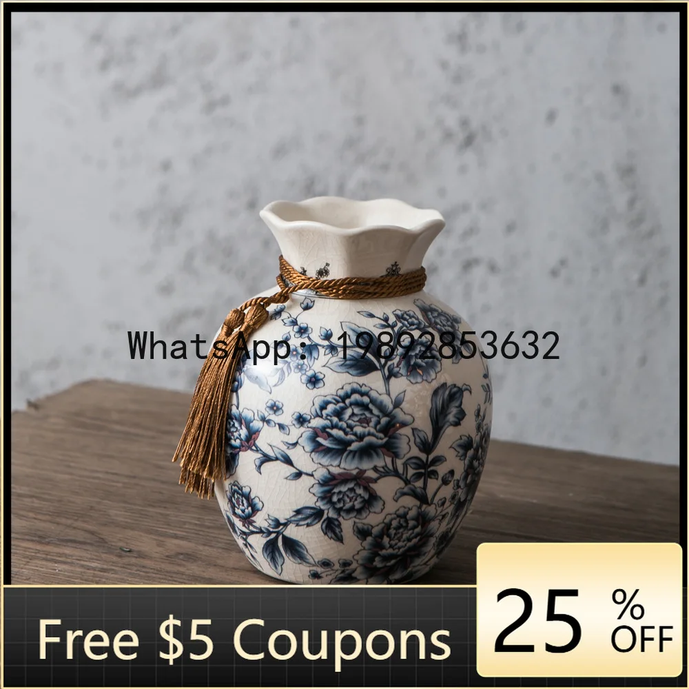 

Z4 American Retro Ceramic Vase Creative Lucky Bag Style New Chinese Decorations for Living Room Dining Table Desktop