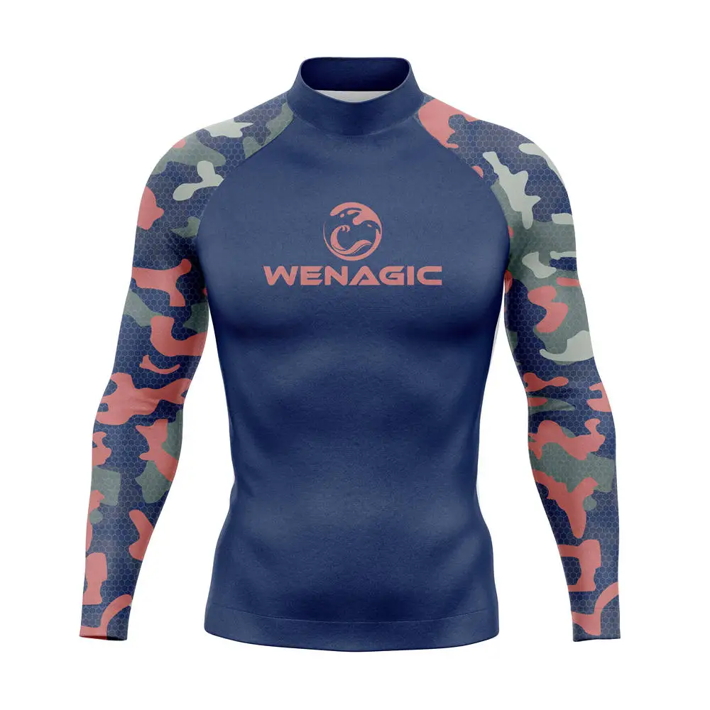 Men Camouflage UV Protection Lycra Rashguard Long Sleeve Swimsuit Swim Rash Guard Quick Dry Surf Driving T Shirt For Swimming