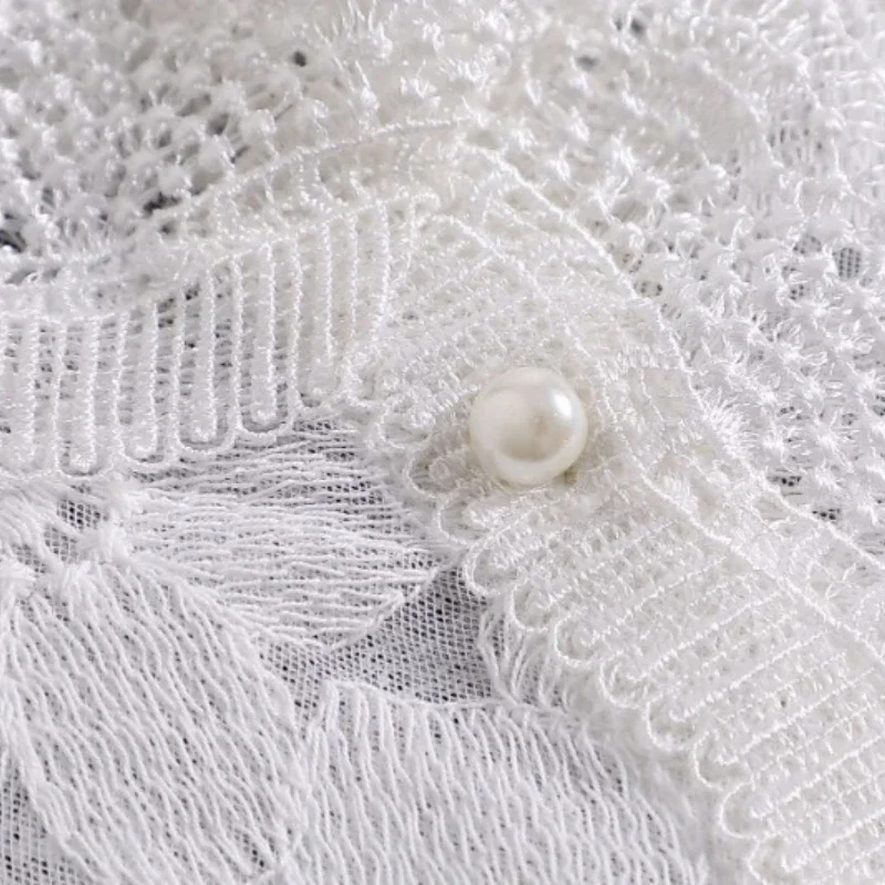 레이스 플로럴 스웨터 셔츠 탈부착 가능한 칼라 여성용 가을 및 겨울 패션 홀로우 아웃 바텀 페이크 칼라 장식