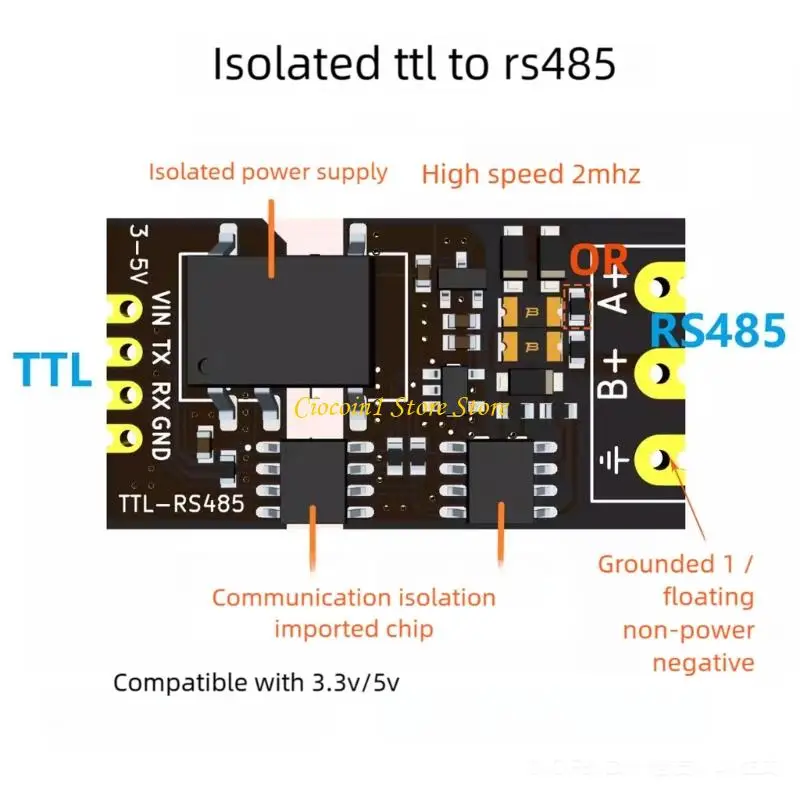 A3PC Double Voltages 3.3V/5V TTL To RS485 Converter Board 2Mbps Transfer Gold Plating Contacts