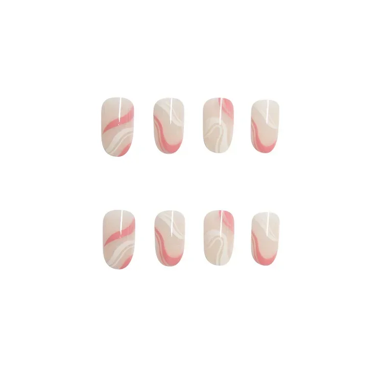 24Pcs/Box Wave Fake Nails With Designs Press On  French False Nail Ballerina Nail Tips