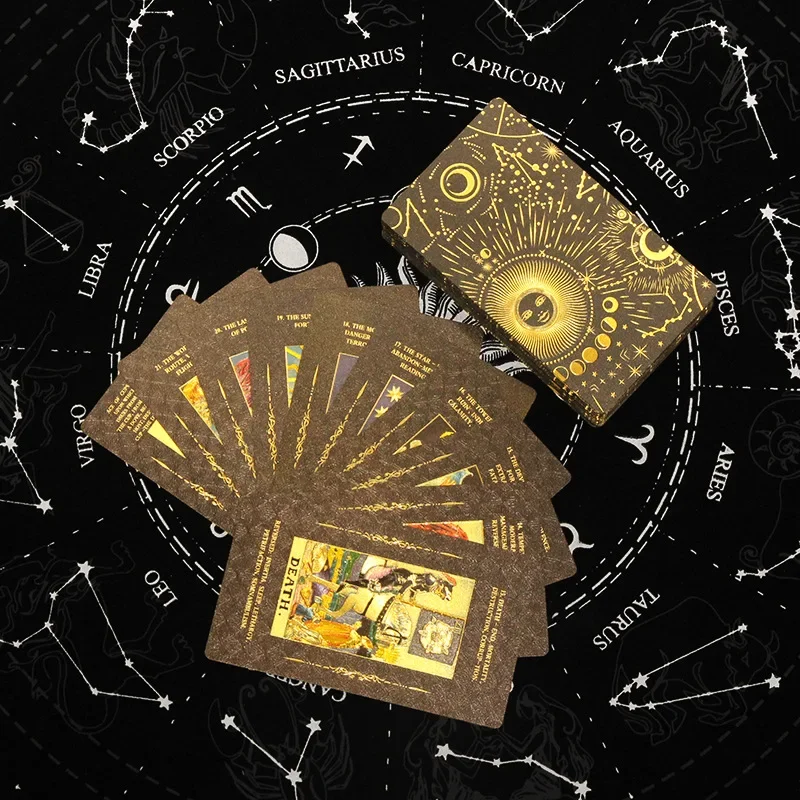 Plastic Waterproof Tarot Golden Foil Tarot Cards Full English Edition Magician Tarot Deck Board Game  English Rules