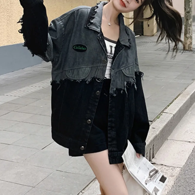 ANJY الخريف شخصية عصرية شارع العليا المد شرابة الدنيم المرقعة سترة العصرية شيك مزاجه تنوعا معطف A15041 #5