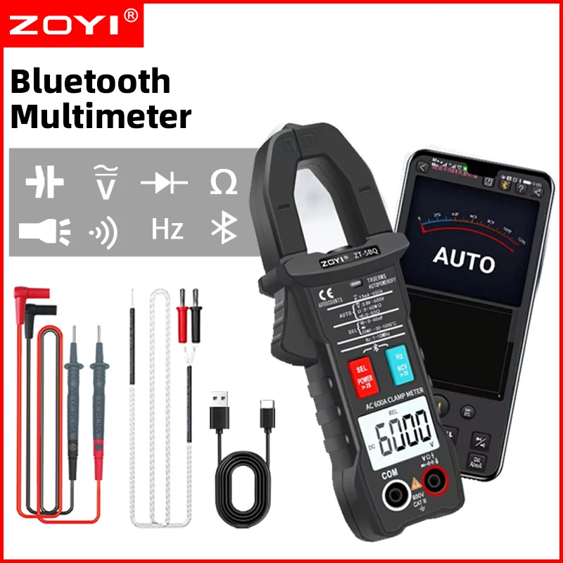 ZOYI 5BQ Digital Bluetooth Multimeter Clamp Meter 6000 Count True RMS AC Voltage Tester AC Current Hz Capacitance Ohm