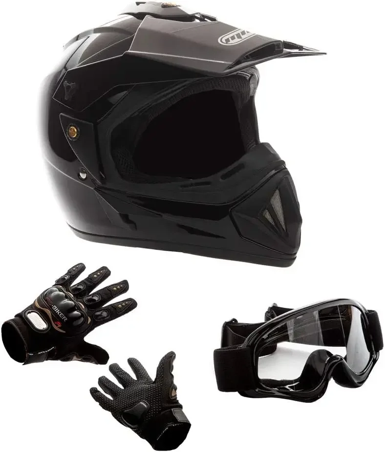 

Large Shiny Black 30 Combo Adult Off Road Motorcycle Helmet with DOT Certification for MX ATV Dirt Bike Motocross UTV, Complete