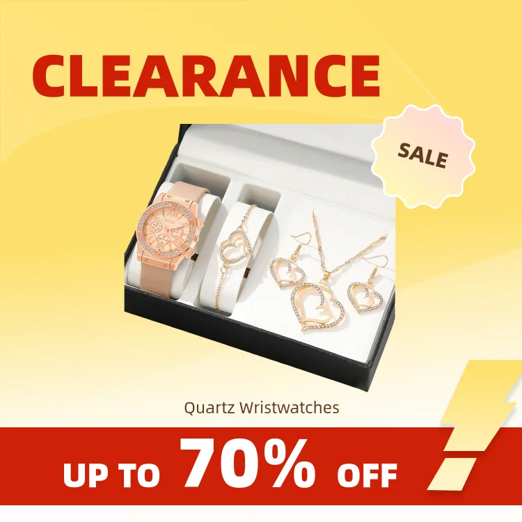 Clearance_2pcs Damenmode Luxus Diamantuhr Quarz Armbanduhr & Herz Armband Set Uhr Montre Femme_Continuous Updates