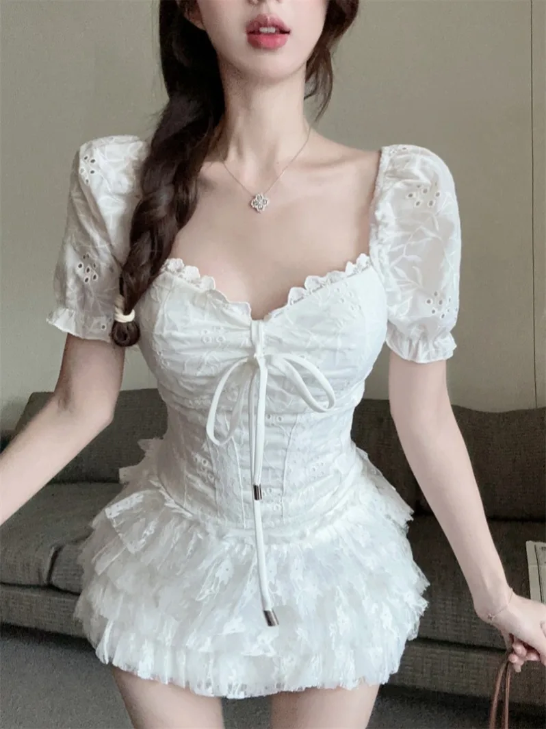 Летняя новинка Pure Desire Sweet Slimming Tie Dye Floral ort Sve футболка плюс пышная юбка комплект из двух предметов женская мода
