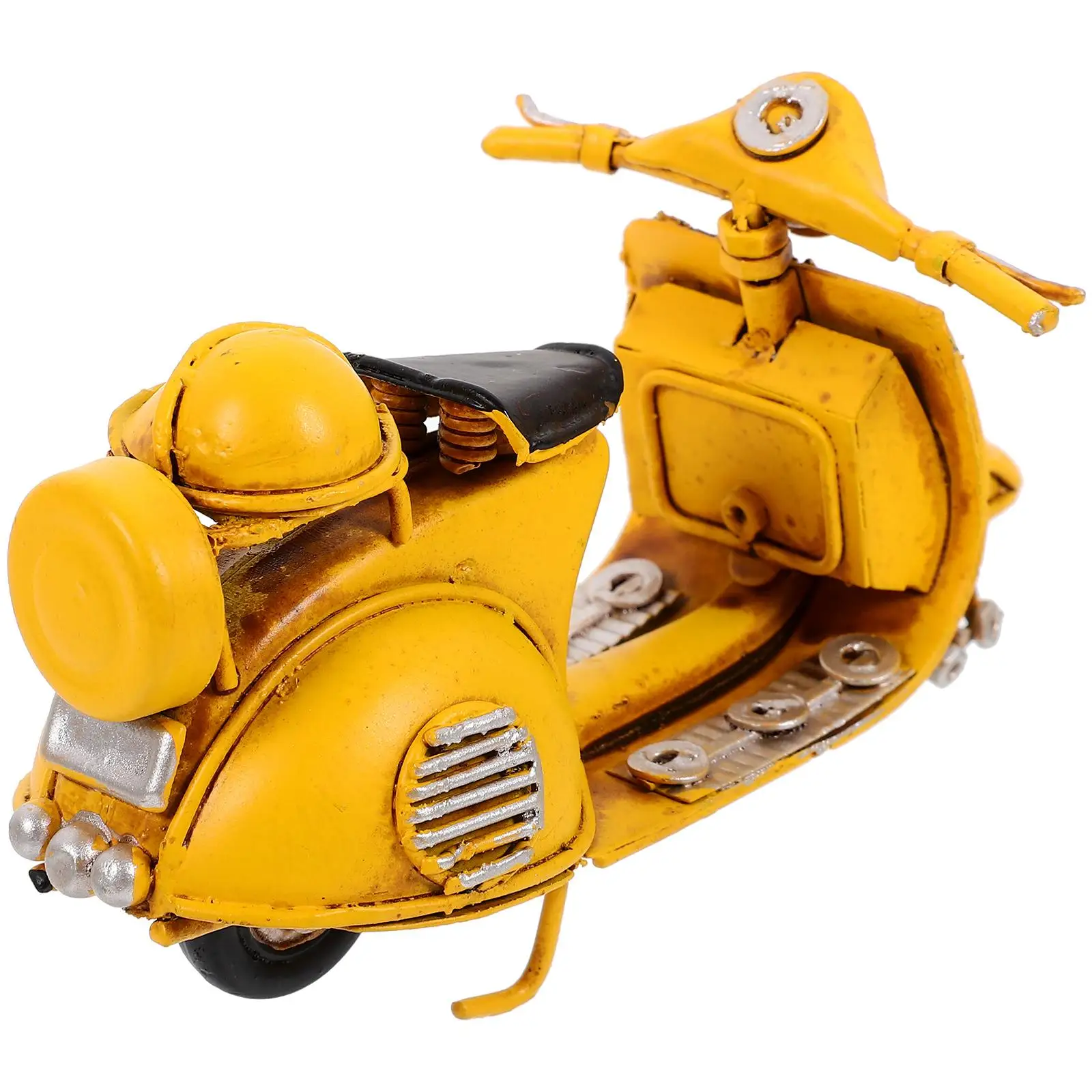 

Motorcycle Toys Model Bike Metal Desktop Ornament Yellow Wrought Iron Decoration Retro