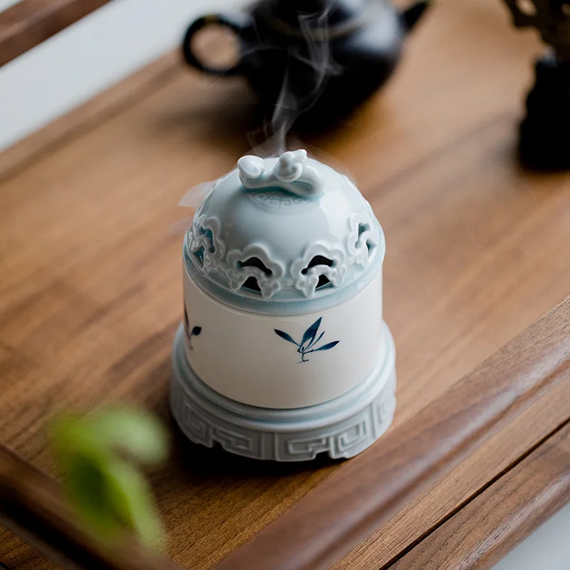 

Ручная роспись бабочка орхидея керамическая курильница для ароматерапии горелка для дома, гостиной, ретро сковорода, курильница из сандалового дерева