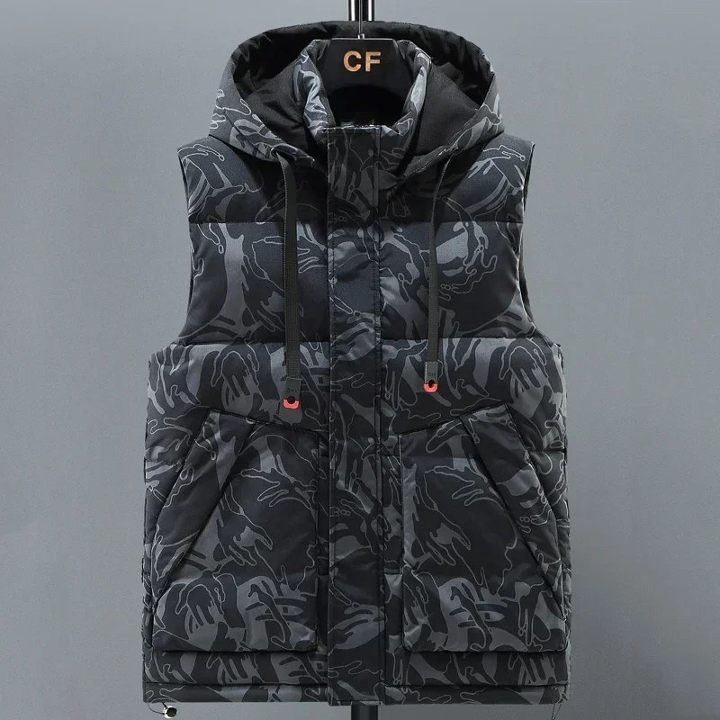 

Winter Thick Vests Men 2023 Brand Casual Camouflage Warm Cotton Padded Sleeveless Jacket Plus Size Waistcoat Hooded L-6XL