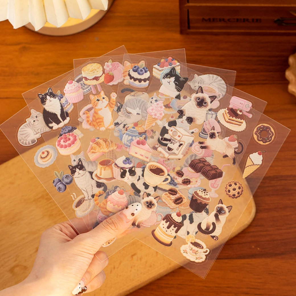 2/8 Pcs Meow Series Sticker Pack Aesthetic Food & Pet Material for DIY Scrapbook & Stationery Supplies Sweet Moments Theme