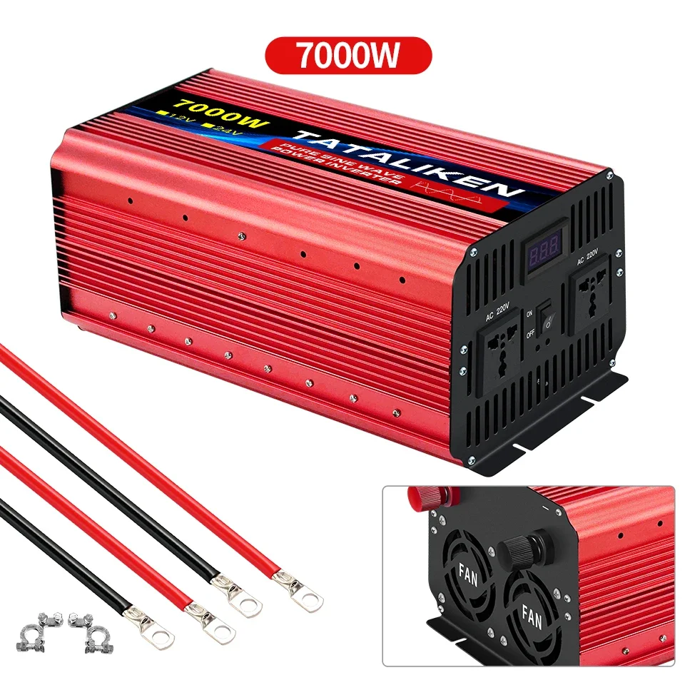 Imagem -05 - Inversor de Onda Senoidal Pura para Carro 12000w Conversor de 12v 24v a 220v ac Soquete Universal Inversor de Energia com Saídas 2ac