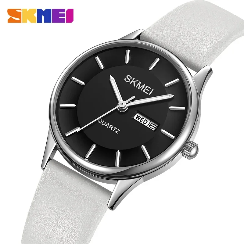 SKMEI Fashion Genuine Leather Strap Watches Women Elegance Date Quartz Wristwatch For Female Ladies Waterproof Relogio Feminino