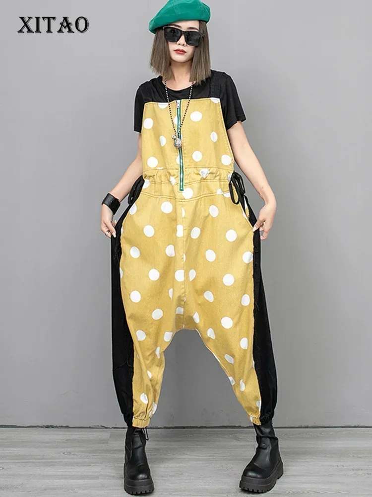 

XITAO Loose Dot Patchwork Female Jumpsuits Casual Drawstring Ankle-Length Pants Spring Fashion Women New Cross-pants LYD1611