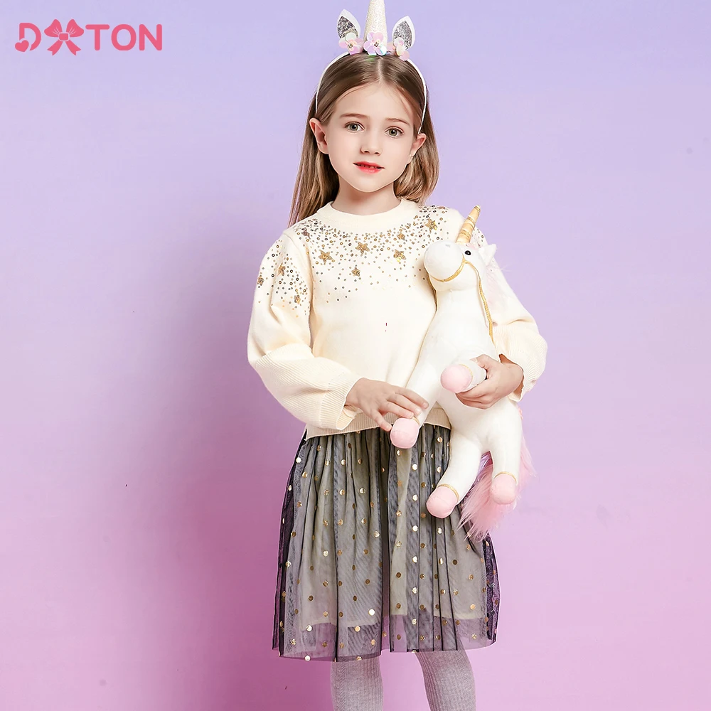 

DXTON Toddler Girls Sweater Clothes Autumn Winter Knitwear Girls Dress Sequin Children Sweater Costume Kids Kinitted Tutu Dress