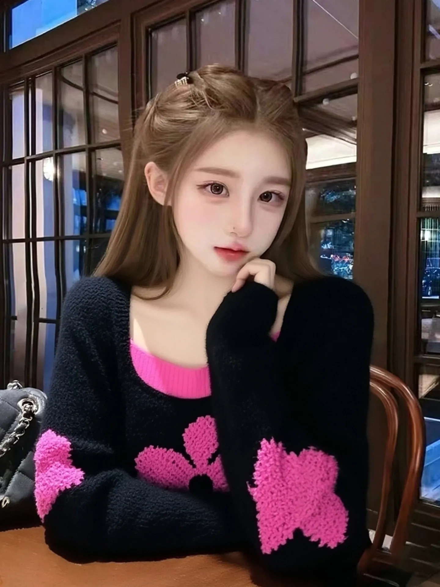 

Модный вязаный свитер с цветочным узором в стиле колор-блок для женщин, осень-зима, мягкий полиэстер, длинный рукав, повседневный стиль