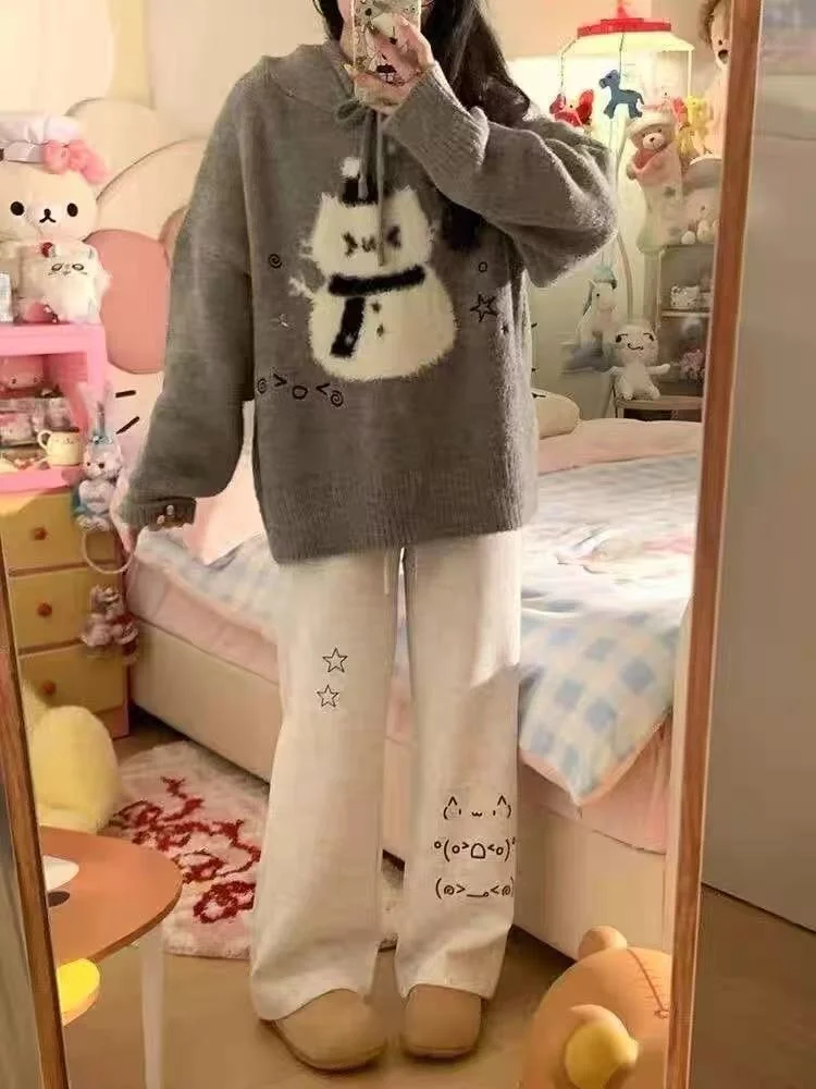 

Cute Over-sized Plu Snowman Hoodie Women's Autumn Winter Soft Cozy Lazy Sle Knitted Sweater Comfortable Breathable Top