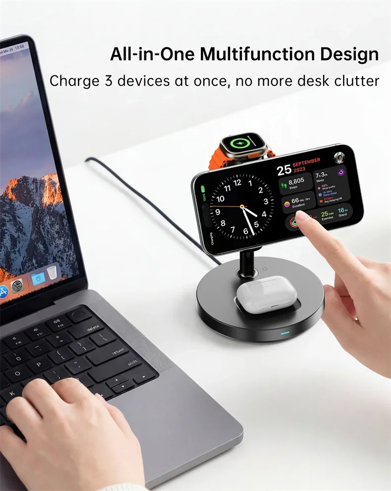 MagCold Qi2.2 25W Magnetic Wireless Charger Stand for iPhone Galaxy S25/S26 Fast Charging,Galaxy Watch AirPods Charging Station