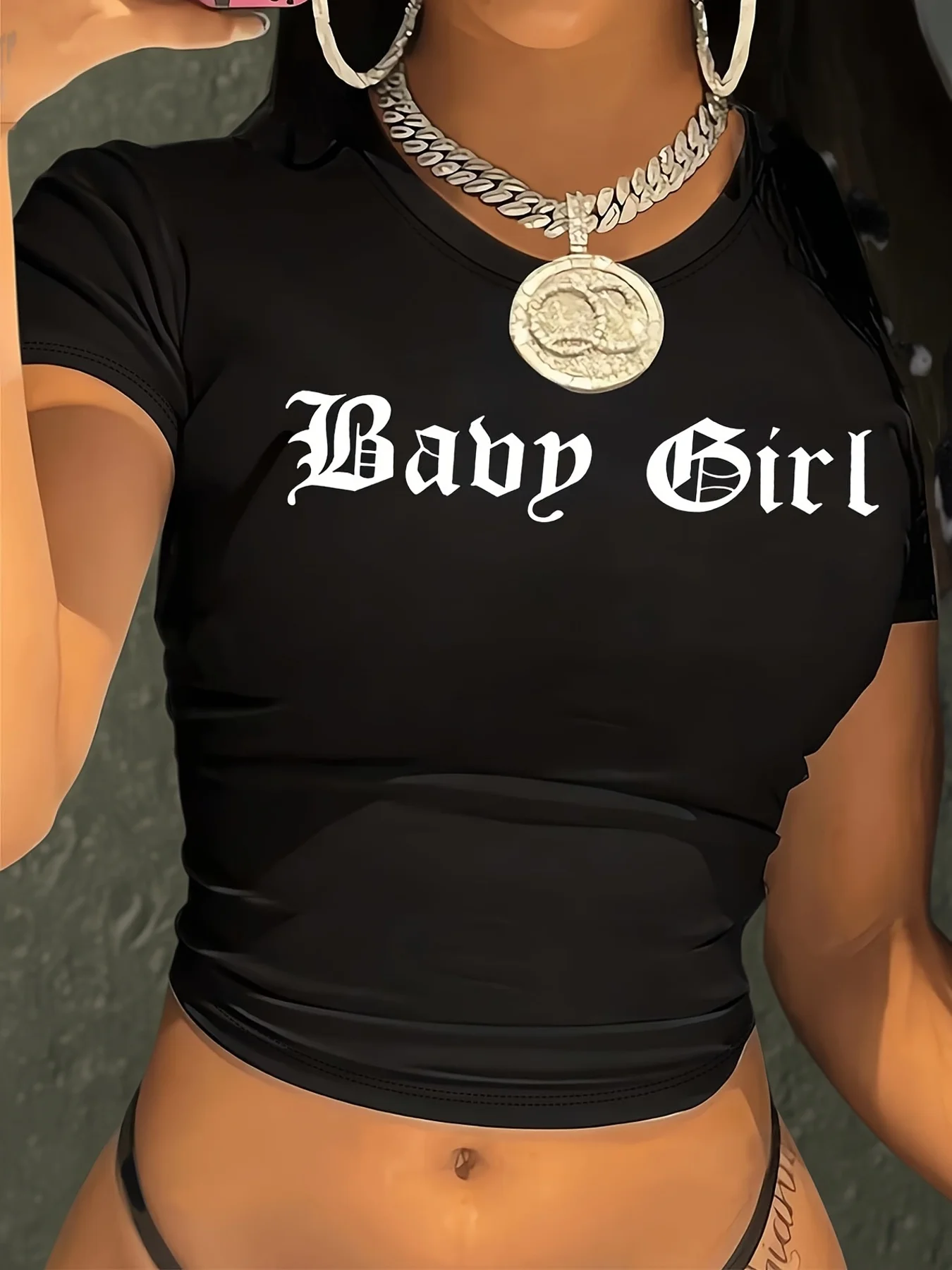 2000s 90s Girls Letter Print Graphic Cropped Short Sleeve Crew Neck Casual Crop Top for Spring & Summer Women's Clothing T-shirt
